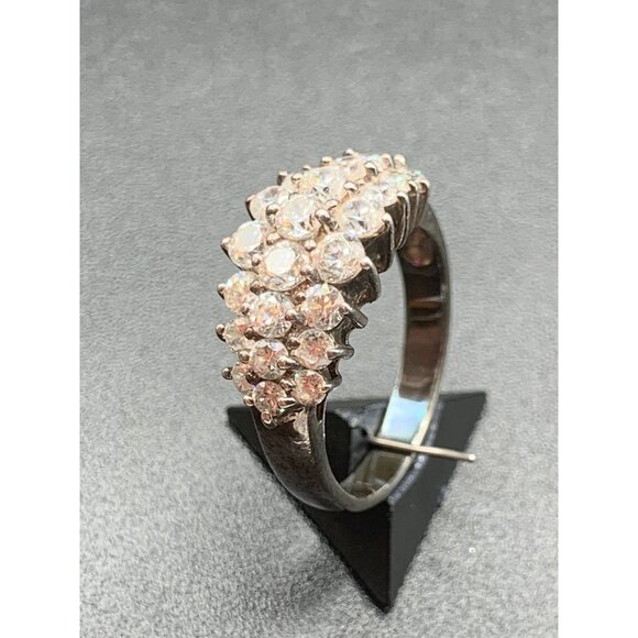 Clear Sparkly Gemstones Ring Size 8 Sterling Silver Cz Stones 925 Triple Row - Picture 6 of 8